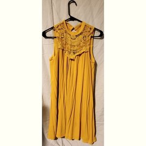 Mustard Yellow Shift Dress with Crotchet